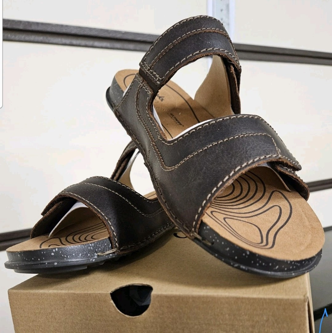 Clarks Crestview Men’s Size 8.5 Leather Extreme Comfort Black Easy Slide Sandals Clarks Crestview Easy Slide Sandal Black – Valentino main image 4