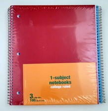 3-Pack Staples 1-Subject Spiral Notebooks College Ruled 100 Sheet 8.5 x 11 Seald