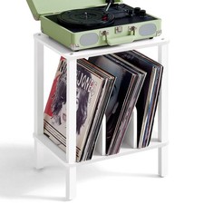 LELELINKY 2-Tier Record Player Stand with Vinyl Record Storage up to 100 Albu...