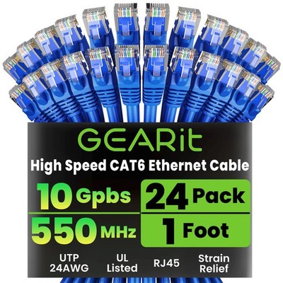 Cat 6 Ethernet Cable 1 ft (24-Pack Cat6 Ethernet Patch Cables 1ft) Blue, Cat ...