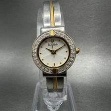 Bulova Watch Women 21mm White Dial Two Tone Crystal Bezel 98X000 New Battery