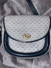 Vintage GUCCI Crossbody Bag PVC Leather Navy Monogram Shoulder Purse Authentic