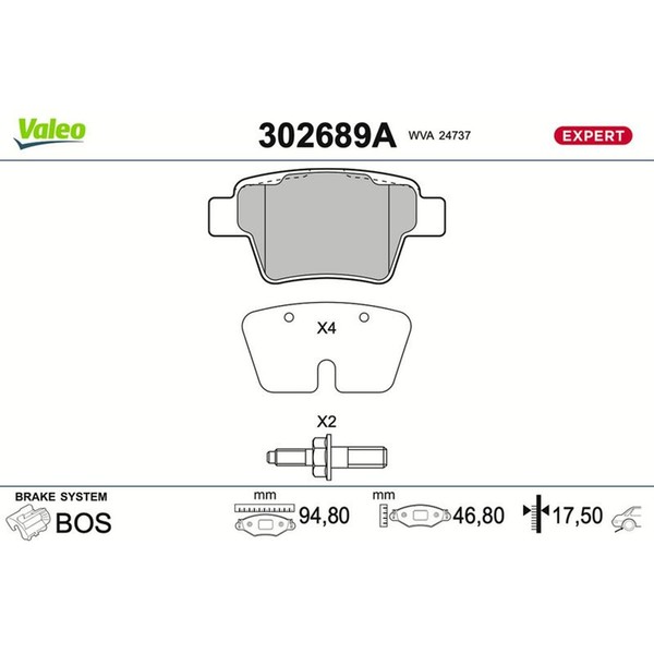 Valeo BremsbelÄGe Satz Hinterachse Passend FüR Peugeot 207 207/207+ | 302689A-image