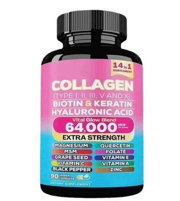 Collagen  14 in 1 Capsules 90 Count Support Hair Nail Joint Health 64000mcg V