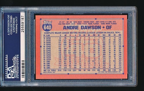 1991 Topps Desert Shield ANDRE DAWSON #640 PSA 6 - Picture 2 of 2