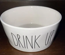 Rae Dunn Artisan Collection “Drink Up” Pet Water Bowl--white--pre-owned
