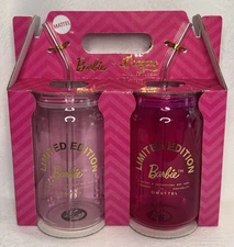 Barbie x Dragon Glassware Set of 2 w/ Straw & Lid Limited Edition Mattel NEW!