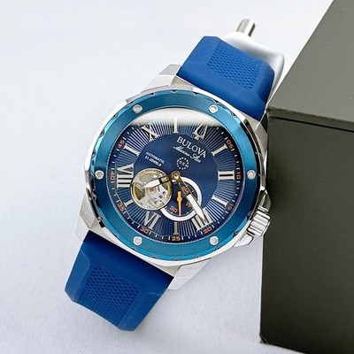 Bulova 98A303 Men's Marine Star Series A Automatic Blue Dial Rubber Strap Watch