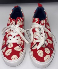 Disney Lilo And Stitch Canvas Lace Up Tennis Shoes Red White Girls/Wmn Sz 5 Nice