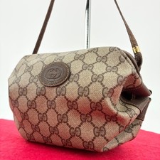 GUCCI GG Supreme Canvas Shoulder Bag Black Leather Crossbody Vintage Authentic