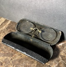 Antique Brass Pince-Nez Eyeglasses Marked  Globe  w/ Original Case - Early 1900s