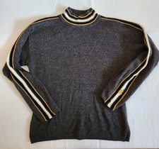 Vintage Demetre Womens Ski Sweater Lg Striped Sleeve Wool Blend Gray Black 70s