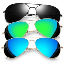 Joopin 3 Pack Large Aviation Sunglasses for Standard, Black Green Blue