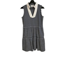 Eliza J Dress Small Navy Blue White Nautical Stripe Sleeveless Tiered