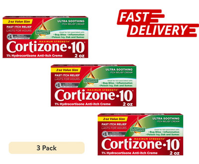 (3 Pack) Cortizone 10 Maximum Strength Cream, 1% Hydrocortisone Anti-Itch, 2 oz