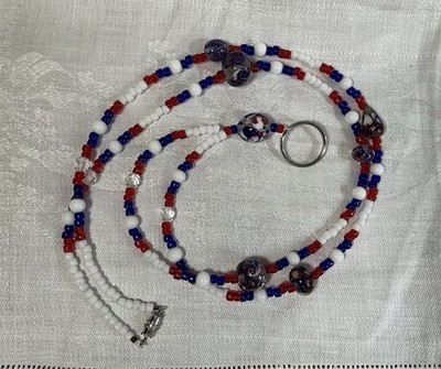 Gorgeous Beaded LANYARD for Badge ID Holder Keychain Patriotic Red White Blue