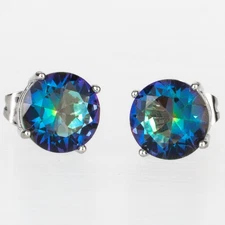 8mm Round Blue Rainbow Mystic Topaz Silver Jewelry Stud Pierced Earrings