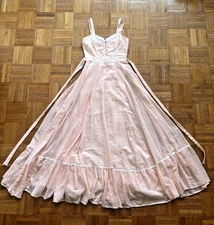 Vtg 70s Gunne Sax Pink Voile White Bows Maxi Sundress Sz 9 AS-IS