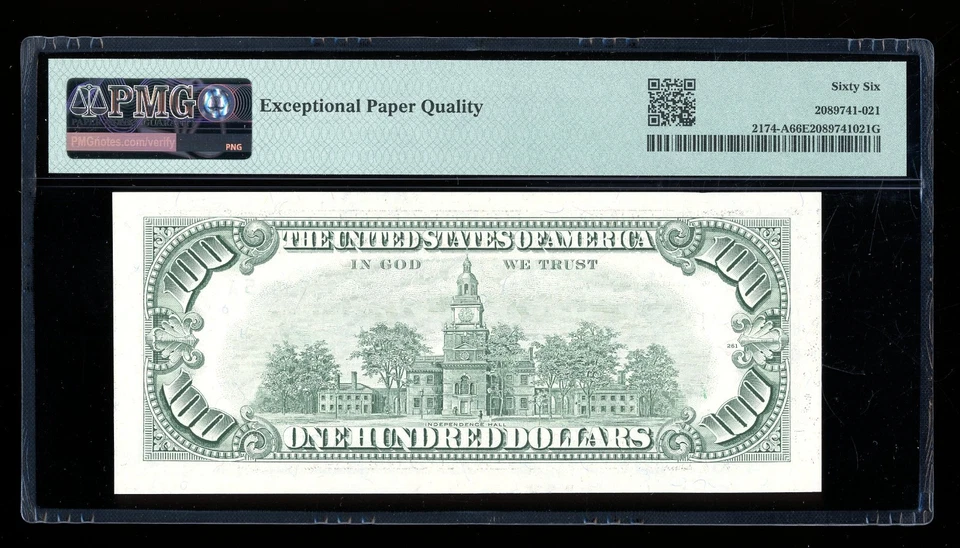 DBR 1993 $100 FRN Boston Gem Fr. 2174-A PMG 66 EPQ Serial A29803015A - Image 2 of 2