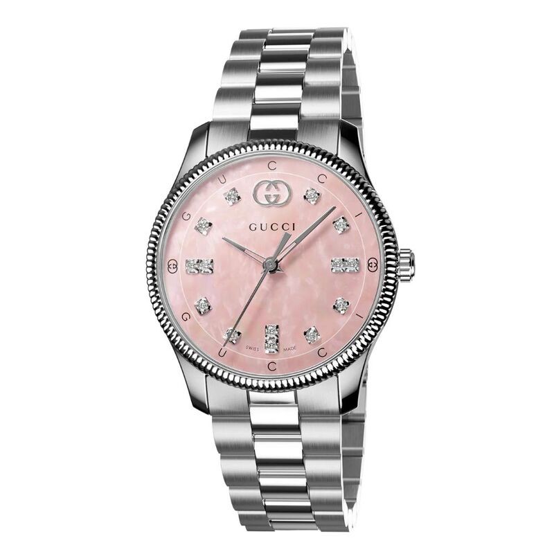 GUCCI 102 レディース腕時計 フルダイヤ グッチ Gミニ ダイヤベゼル クォーツ 102 ホワイトシェル レディース