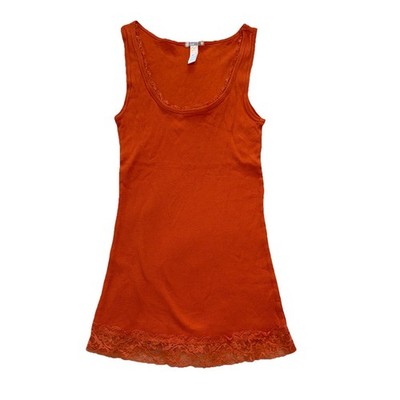 Y2K  Lace Trim Cami Orange Ribbed Fitted Tank Top Preppy Layering Small Medium