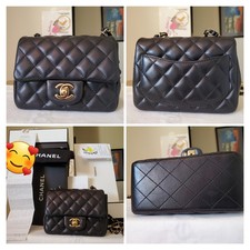 Chanel classic flap Square Mini Black Lambskin Gold hw Bag Chip Code Receipt