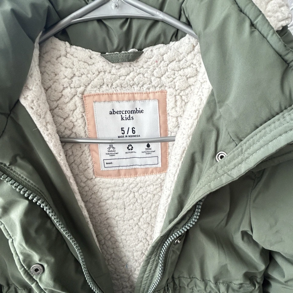 Abercrombie & Fitch Jacket Girls 5/6 Green Utility Kids Sherpa Hooded Outdoor - Image 4 of 4