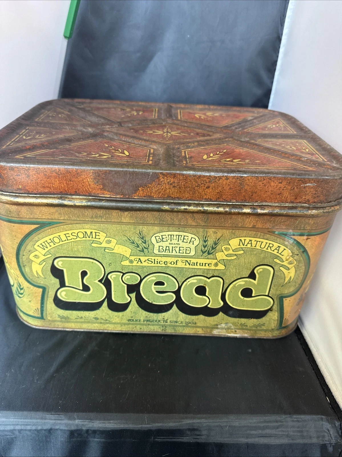 Vintage Bread Box Metal Tin, Wheat Heart, From the 1970's