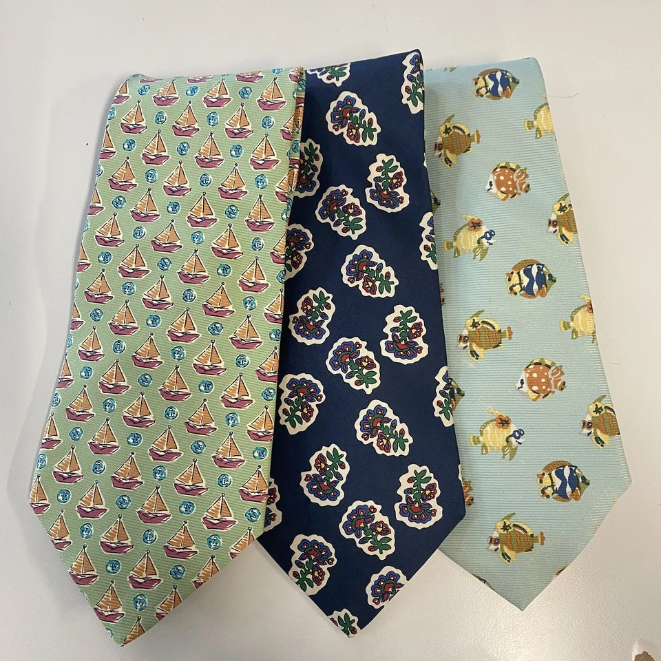 Banana Republic Hombres Corbatas de Seda Nudo Pez Floral Velero Lote de 3 9772 Foto 3 de 4