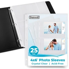 4X6 Photo Sleeves for 3-Ring Binder (Horizontal 25 Pack) for 100 Pictures Eac