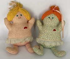 Vintage Handmade Stuffed Little Girls Floral Cottage Country 9" Qty Two