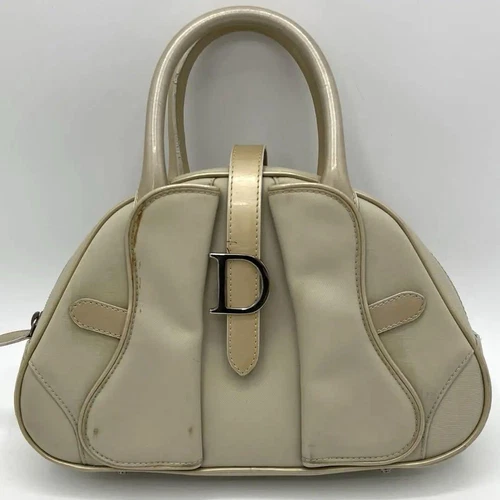 Mini sac à main Christian Dior double selle D métal beige nylon / occasion