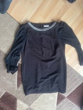 PLANET Black Beaded Neck Shift Dress UK 14 Chiffon Sleeves Elegant Evening