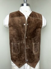 Vtg Sears Leather Shop Vest Mens Med Brown Suede Sherpa Lined Western 70s Chore