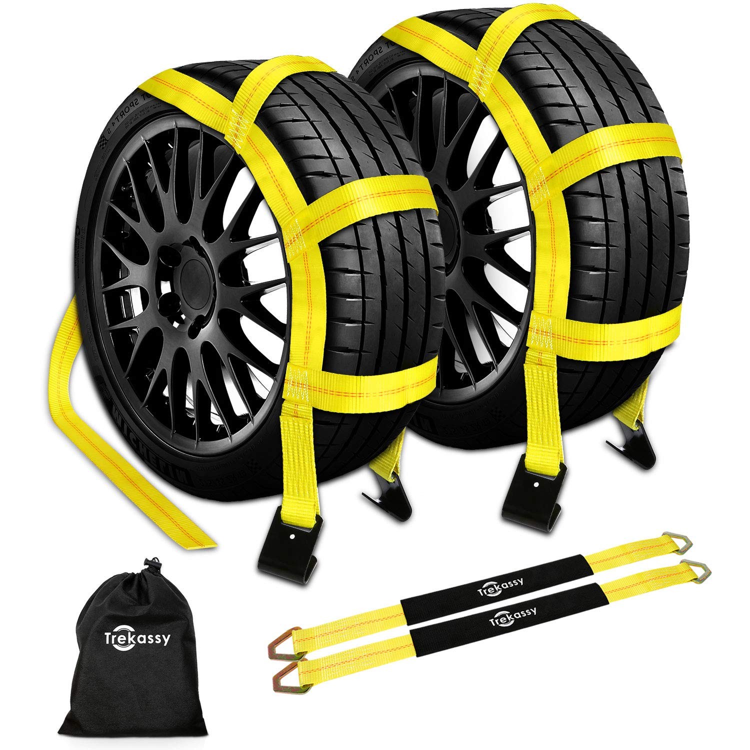 Heavy Duty 2-Pack Tow Dolly Straps with Flat Hooks for Car Tires