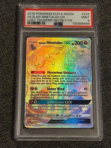Pokémon TCG Mint PSA 9 Alolan Ninetales GX 225/214 Lost Thunder Secret Full Art