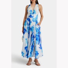 NWT Nicholas The Label Giulia Deep V Halter Midi Dress Size 2