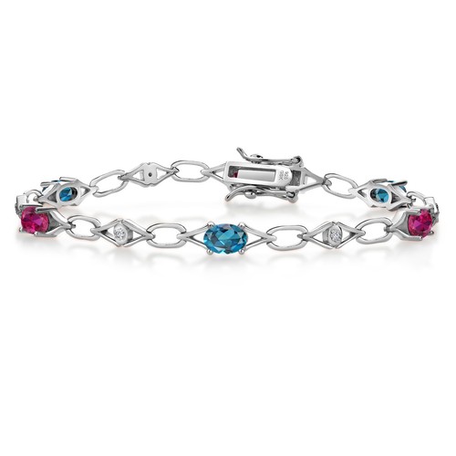 3.34 Ct London Blue Topaz Created Ruby 925 Sterling Silver Lab Grown Diamond