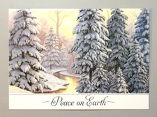 Greeting Card & Envelope Christmas Snow Covered Trees Stream Peace on Earth