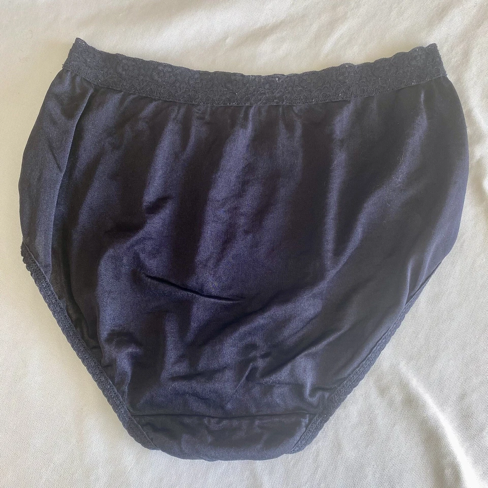 Bragas vintage Fruit of the Loom corte alto 7 100 % nailon negras años 90 ribete de encaje Foto 4 de 4