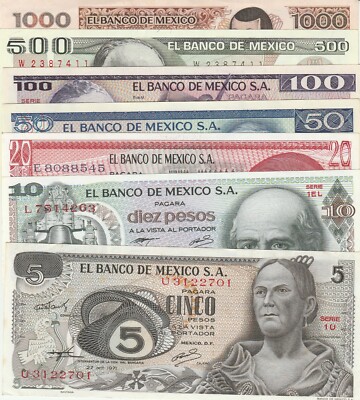 メキシコ旧紙幣 7種セット Banco de Mexico s-l400.jpg