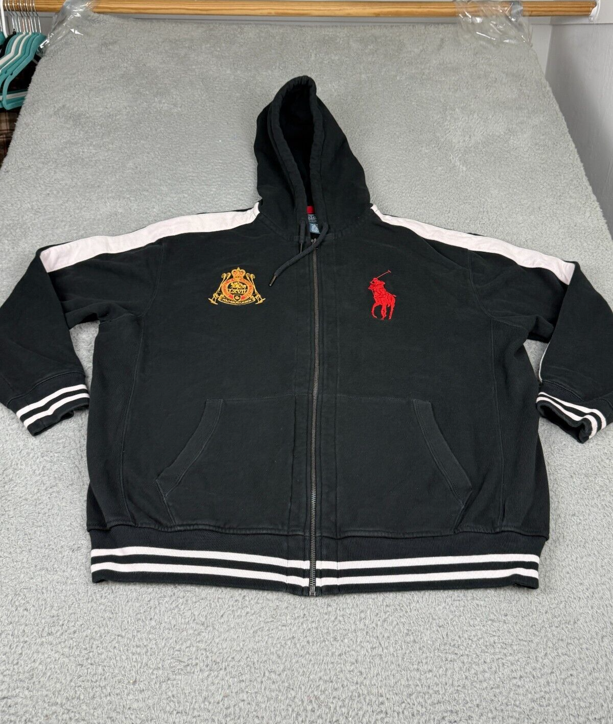 Felpa con cappuccio vintage Polo Ralph Lauren uomo 2XB rossa Big Pony Purveyors CREST