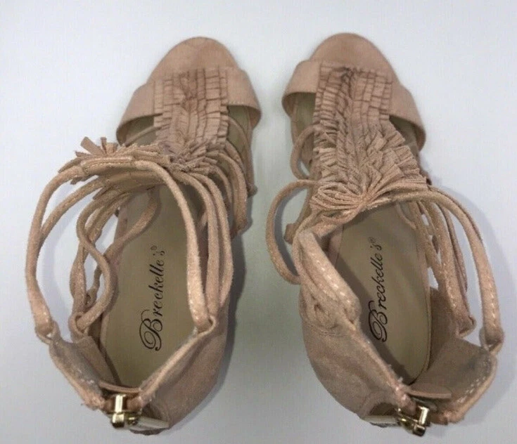 Sandália anabela feminina sapatos Carey rosa camurça franja blush 5 1/2 - Imagem 3 de 4