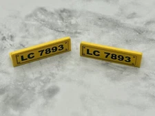 LEGO Parts (2) ~ Yellow Panel 1 x 4 x 1 Black 'LC 7893' (Sticker) Plane Set 7893