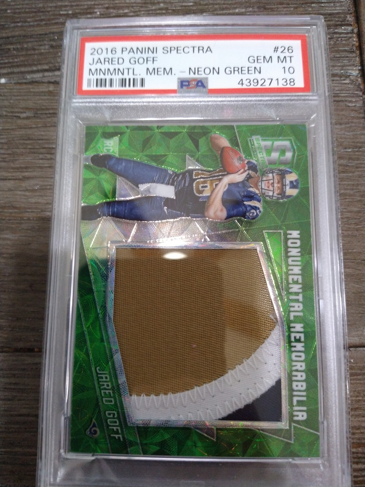 Jared Goff Panini Spectra Monumental Memorabilia #26 Neon Green