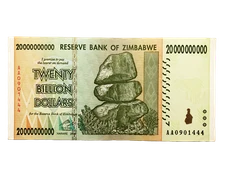 Zimbabwe One 20 Billion Dollar Bill Banknote Paper Money Currency Hyperinflation