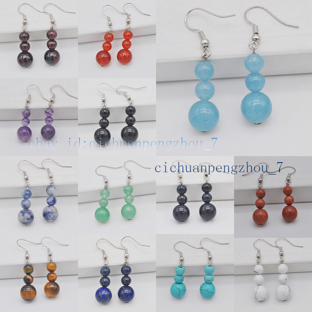 Stone Earrings Gold Natural Gemstone Dangle Earrings - 6mm - Foto 4