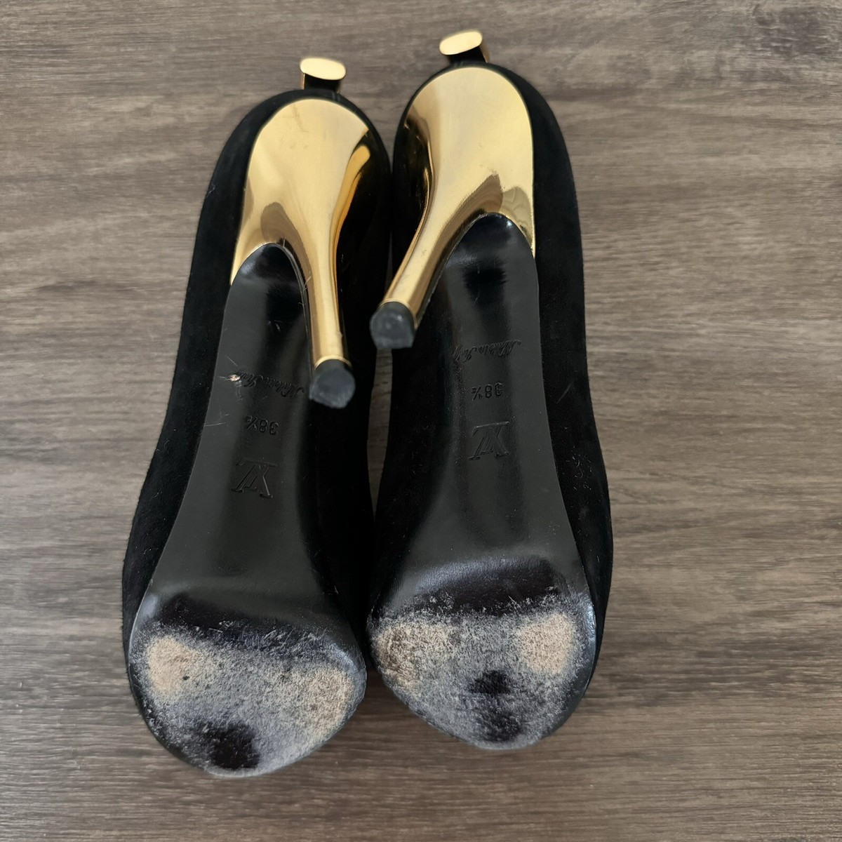 Louis Vuitton Black Suede Heel Pump Size 8.5 Gold Lock | eBay