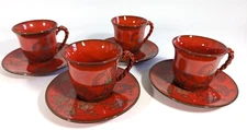 Set of 4 Ernestine Salerno Red Eva Cup &Saucer Italy Ceramic Poppy MCM Vintage