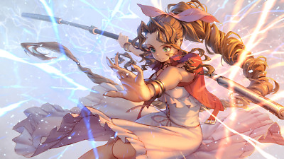 Anime girls long hair staff magic aerith gainsborough playmat gaming mat